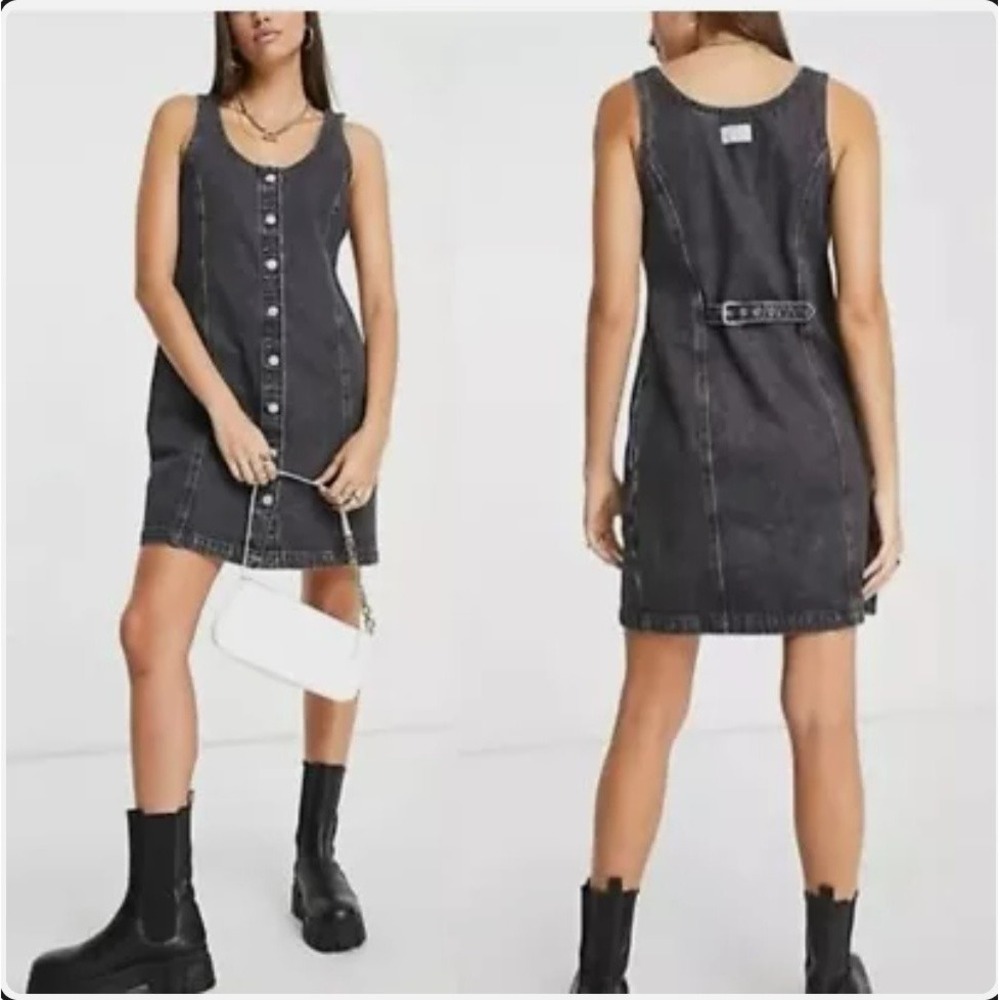 Levis Dress Womens XS Black Tuli Denim Button Front Buckle Back Stonewash NEW